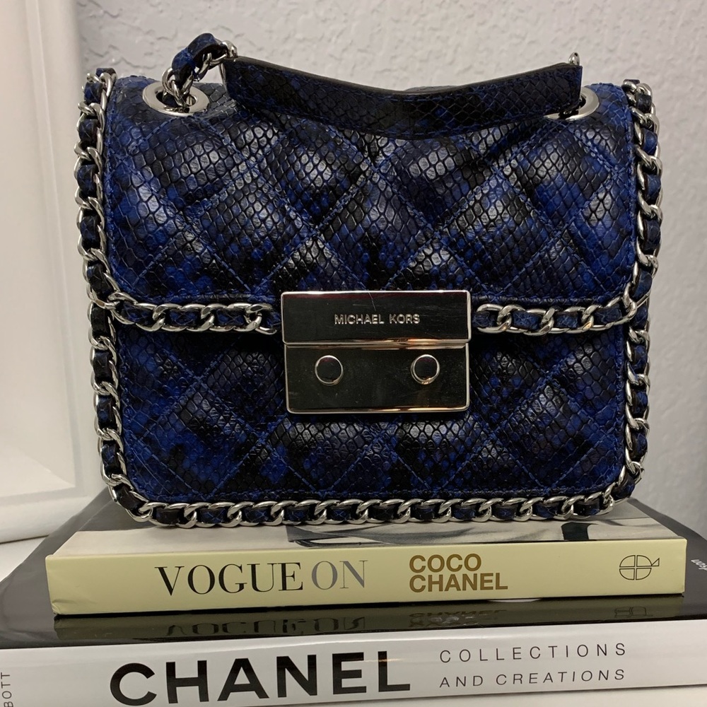 Michael Kors Carine Blue Embossed Crossbody
